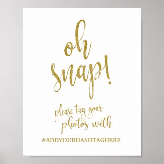 Trouw Hashtag Goud Glitter 8x10 Trouwbord Poster (Voorkant)