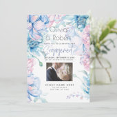 Trouw | Hemelblauwe en bubblegumroze pioenrozen Kaart (Staand voorkant)