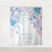 Trouw | Hemelsblauwe en Bubblegum Roze Pioenrozen Wandkleed (Voorkant)