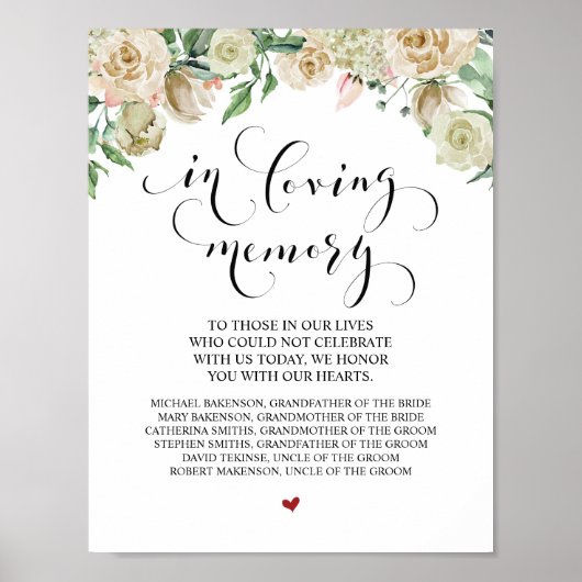 Trouw Herdenking Tafel Bord 'In Loving Memory' Poster (Voorkant)