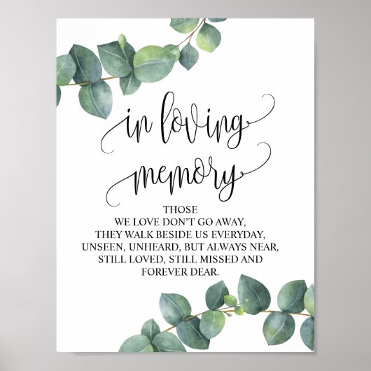 Trouw Herdenking Tafel Bord 'In Loving Memory' v17 Poster (Voorkant)