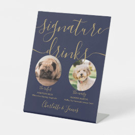 Trouw Honden Onderschrift Dranken Navy Blauw Goud Reclamebord Met Voetstuk