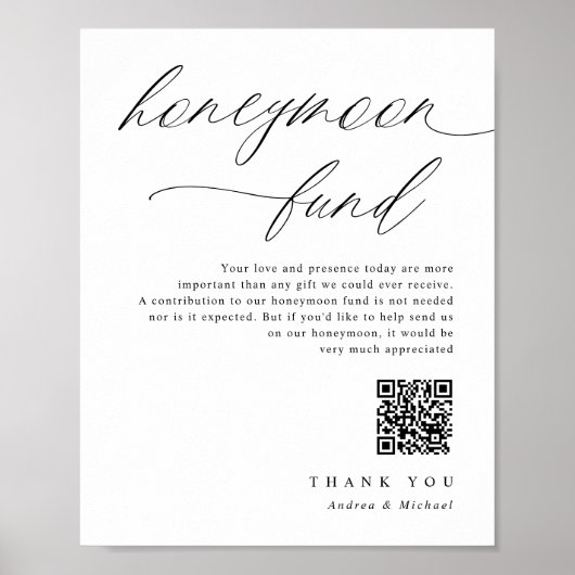 Trouw Honeymoon Fonds Bord Elegant Romantisch Poster (Voorkant)