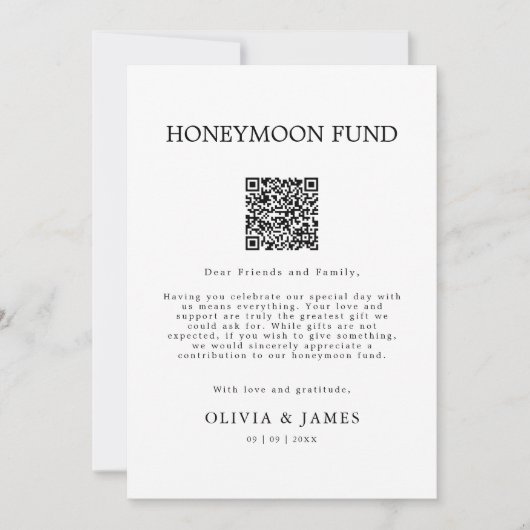 Trouw Honeymoon Honeymoon Fonds QR Code Bord, Kaart (Voorkant)