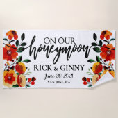 Trouw Honeymoon Watercolor Bloemen Gepersonaliseer Strandlaken (Voorkant)