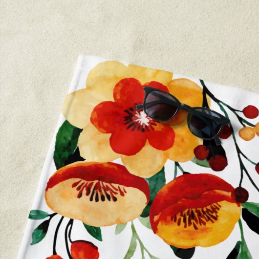 Trouw Honeymoon Watercolor Bloemen Persoonlijk Strandlaken (In situ)