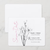 Trouw Huwelijk Calligrafie Bloem Zwart Wit Save The Date (Voorkant / Achterkant)