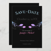 Trouw Huwelijk Minimalistisch Chic Zwart Bloemmoti Save The Date (Voorkant / Achterkant)