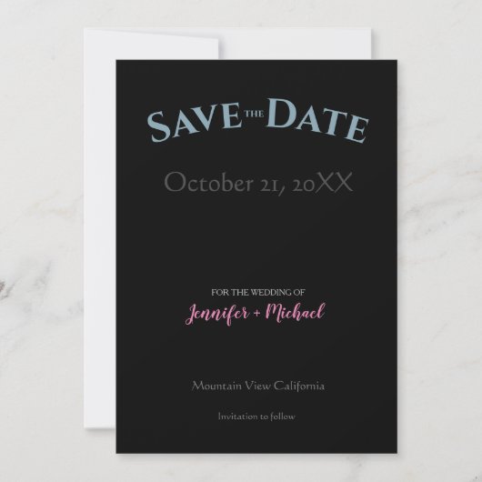 Trouw Huwelijk Minimalistisch Modern Chic Zwart Save The Date (Voorkant)