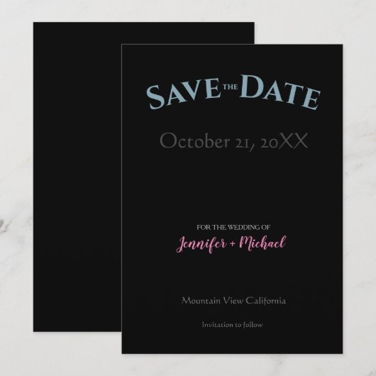 Trouw Huwelijk Minimalistisch Modern Chic Zwart Save The Date (Voorkant / Achterkant)