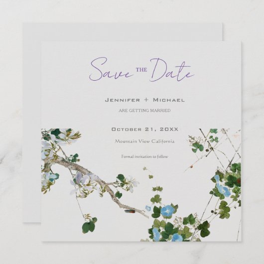 Trouw Huwelijk Minimalistische Calligrafie Bloem Aankondiging (Voorkant / Achterkant)