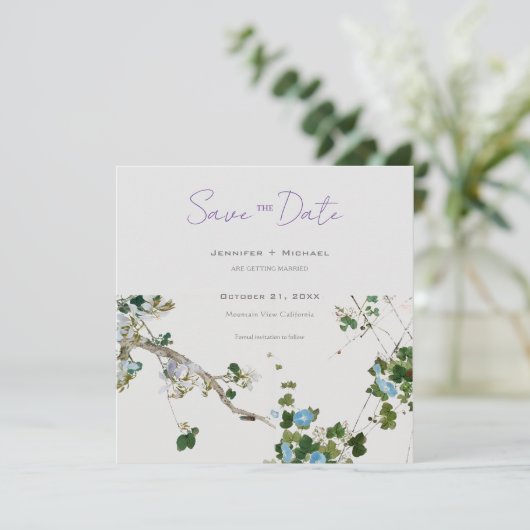 Trouw Huwelijk Minimalistische Calligrafie Bloem Aankondiging (Staand voorkant)