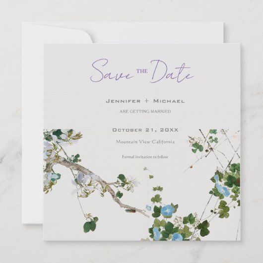 Trouw Huwelijk Minimalistische Calligrafie Bloem Aankondiging (Voorkant)