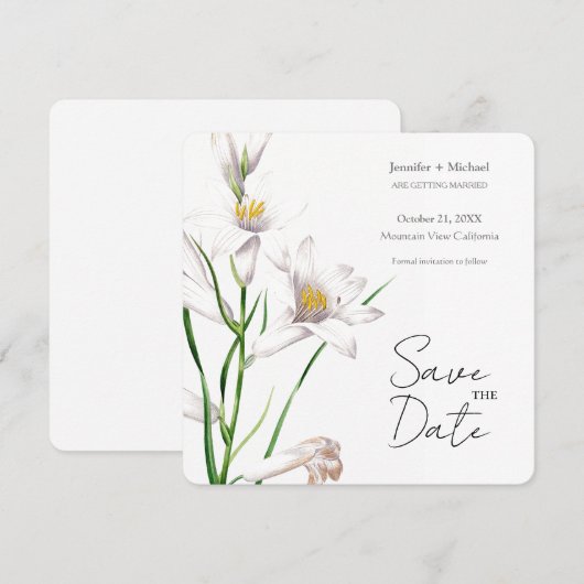 Trouw Huwelijk Minimalistische Calligrafie Bloem Save The Date (Voorkant / Achterkant)