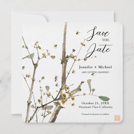 Trouw Huwelijk Minimalistische Calligrafie Bloem Save The Date (Voorkant)