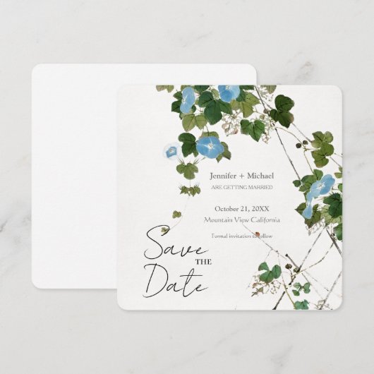 Trouw Huwelijk Minimalistische Calligrafie Bloem Save The Date (Voorkant / Achterkant)