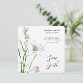 Trouw Huwelijk Minimalistische Calligrafie Bloem Save The Date (Staand voorkant)