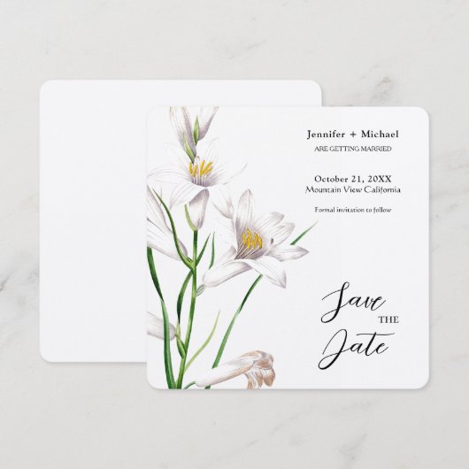 Trouw Huwelijk Minimalistische Calligrafie Bloem Save The Date (Voorkant / Achterkant)