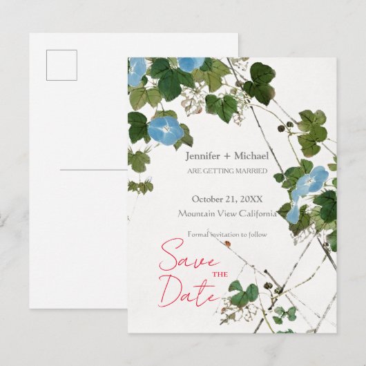 Trouw Huwelijk Minimalistische Calligrafie Bloemig Aankondigingskaart (Voorkant / Achterkant)