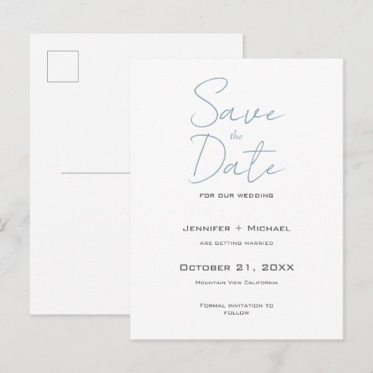 Trouw Huwelijk Minimalistische Calligrafie Script Aankondigingskaart (Voorkant / Achterkant)