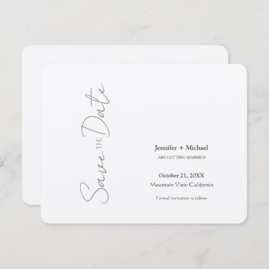 Trouw Huwelijk Minimalistische Calligrafie Script Save The Date (Voorkant / Achterkant)