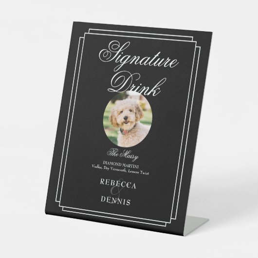 Trouw Huwelijk Trouwfeest Hond Signature Drank Reclamebord Met Voetstuk (Voorkant)