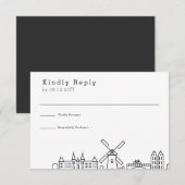 Trouw in Amsterdam | Gestileerde Skyline RSVP Kaartje (Voorkant / Achterkant)