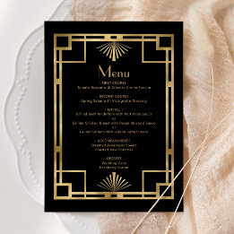 Trouw in art deco stijl met zwart gouden lijst uit menu