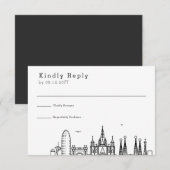 Trouw in Barcelona | Gestileerde Skyline RSVP Kaartje (Voorkant / Achterkant)