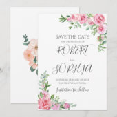 Trouw in Blush Roze Bloei Save The Date (Voorkant / Achterkant)