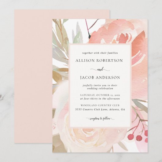 Trouw in Blush Roze Crème Perzik Salie Groen Kaart (Voorkant / Achterkant)