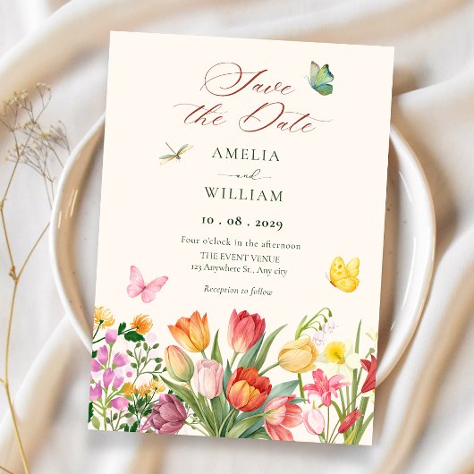 Trouw in de bloemrijke lentetuin save the date