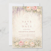 Trouw in de Blozende Wisteria Rozentuin Save The Date (Voorkant)