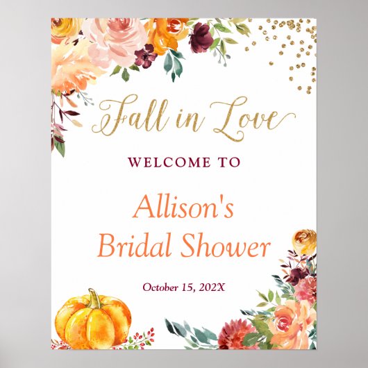 Trouw in de herfst bloem bruids douche bord poster (Voorkant)