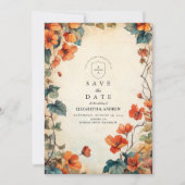 Trouw in de herfst met bloemenslinger save the date (Voorkant)