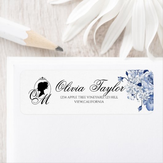 Trouw in de tuin Monogram Schrift Elegante Roos  Etiket (Insitu)