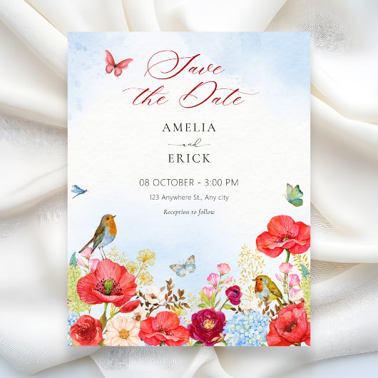 Trouw in een bloementuin save the date