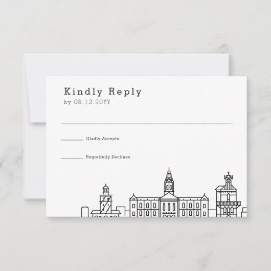 Trouw in Kaapstad | Gestileerde Skyline RSVP Kaartje (Voorkant)