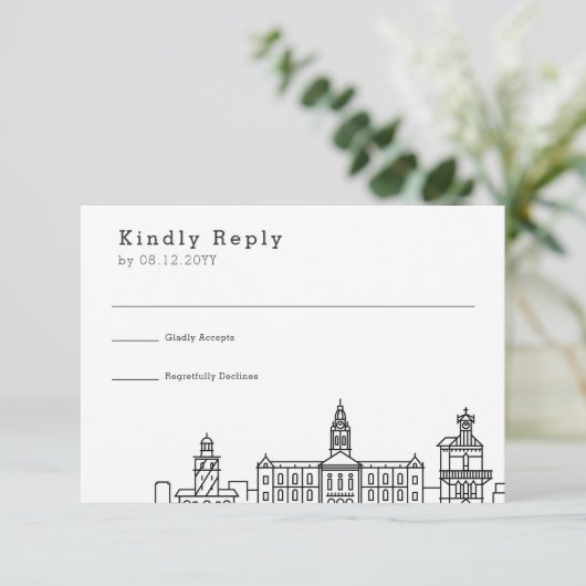 Trouw in Kaapstad | Gestileerde Skyline RSVP Kaartje (Staand voorkant)