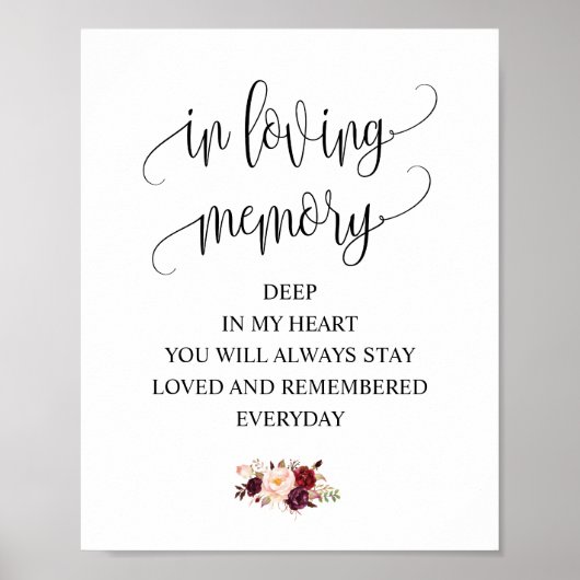 Trouw In liefdevolle herinnering Herdenking Tafel Poster (Voorkant)