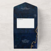 Trouw in Navy Blauwe en Gouden Agaten All In One Uitnodiging (Buitenkant)