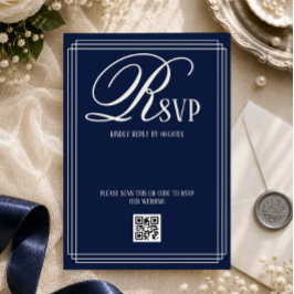 Trouw in Navy Blauwe Luxe RSVP Kaartje