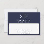 Trouw in Navyblauw en Goud met Monogram RSVP Kaartje (Voorkant)