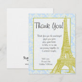 Trouw in Parijs Blauw Damast Plat Bedankkaartje Bedankkaart (Voorkant / Achterkant)