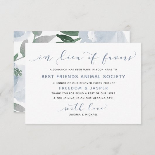 Trouw In Plaats Van Favorieten Stof Blauw Aquarel Bedankkaart (Voorkant / Achterkant)