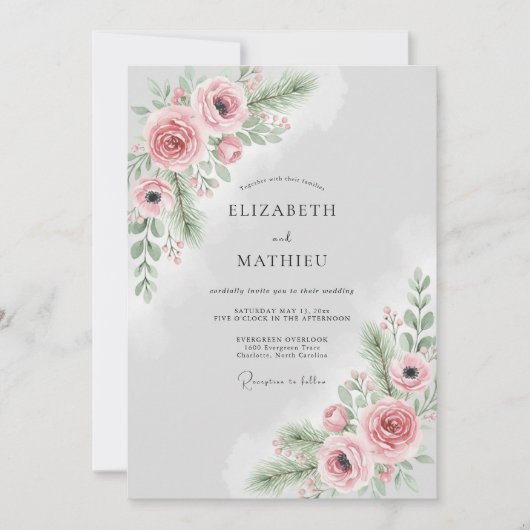 Trouw in roze nevelige winter kaart (Voorkant)