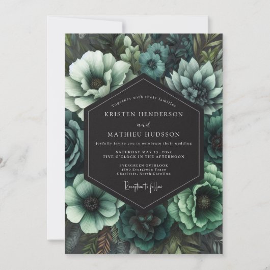 Trouw in Teal Gothic Bloom Kaart (Voorkant)