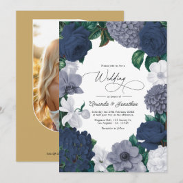 Trouw in Vintage Navy, Stormgrijs & Porseleinwit Kaart