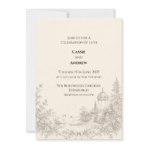 Trouw in vintage toile zwanen tuin