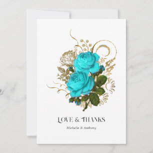 Trouw in vintage turquoise en goud bedankkaart